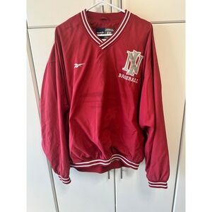 Reebok Vintage NY Baseball Windbreaker Pullover Red XXL Striped Trim V-Neck